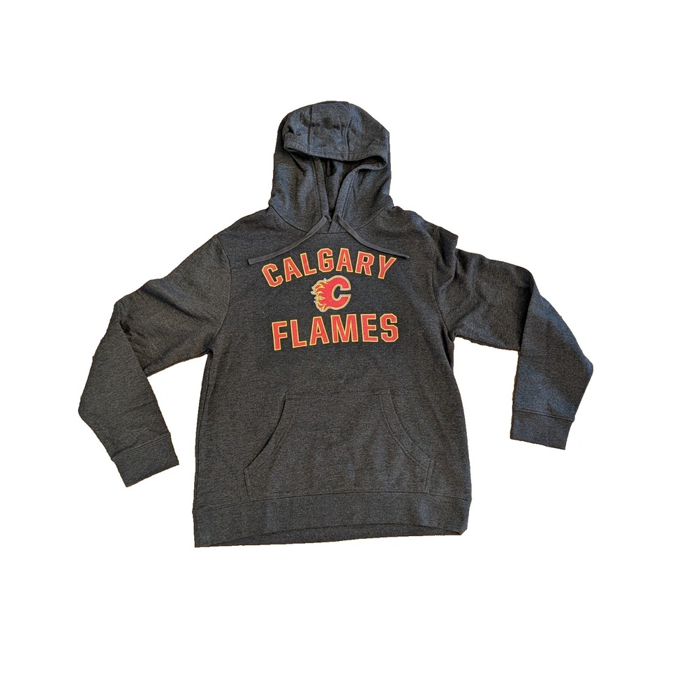 Calgary Flames Hoodie Sweatshirt Pullover Gray Fanatics Men's L NHL Hockey NWT